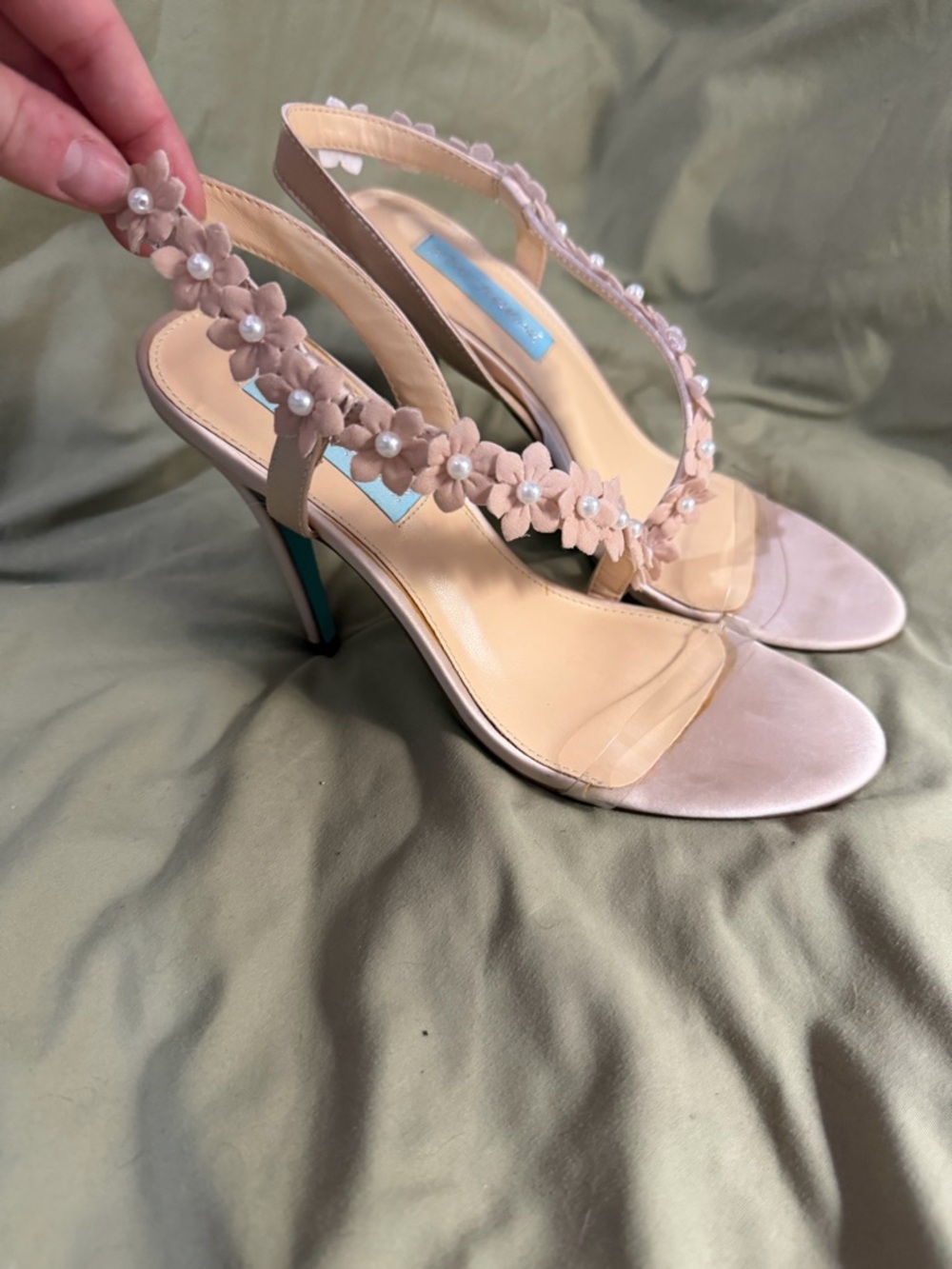Blue by Betsey Johnson Blush Pink Floral Embellished Slingback Heels Bridal - Picture 2 of 7